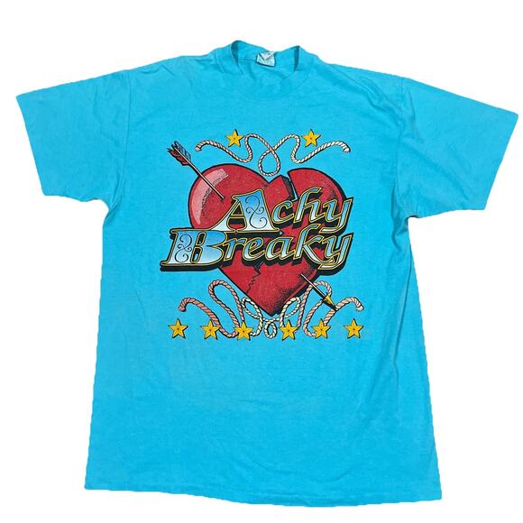 Vintage Achy Breaky Heart XL T-Shirt Single Stitch Blue 90s Billy Ray Cyrus USA - Picture 1 of 11